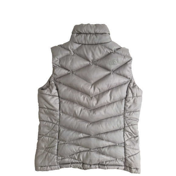 The North Face Down Vest 550-Fill Women M Full Zip Pockets Silver Gray Quilted - Picture 4 of 11